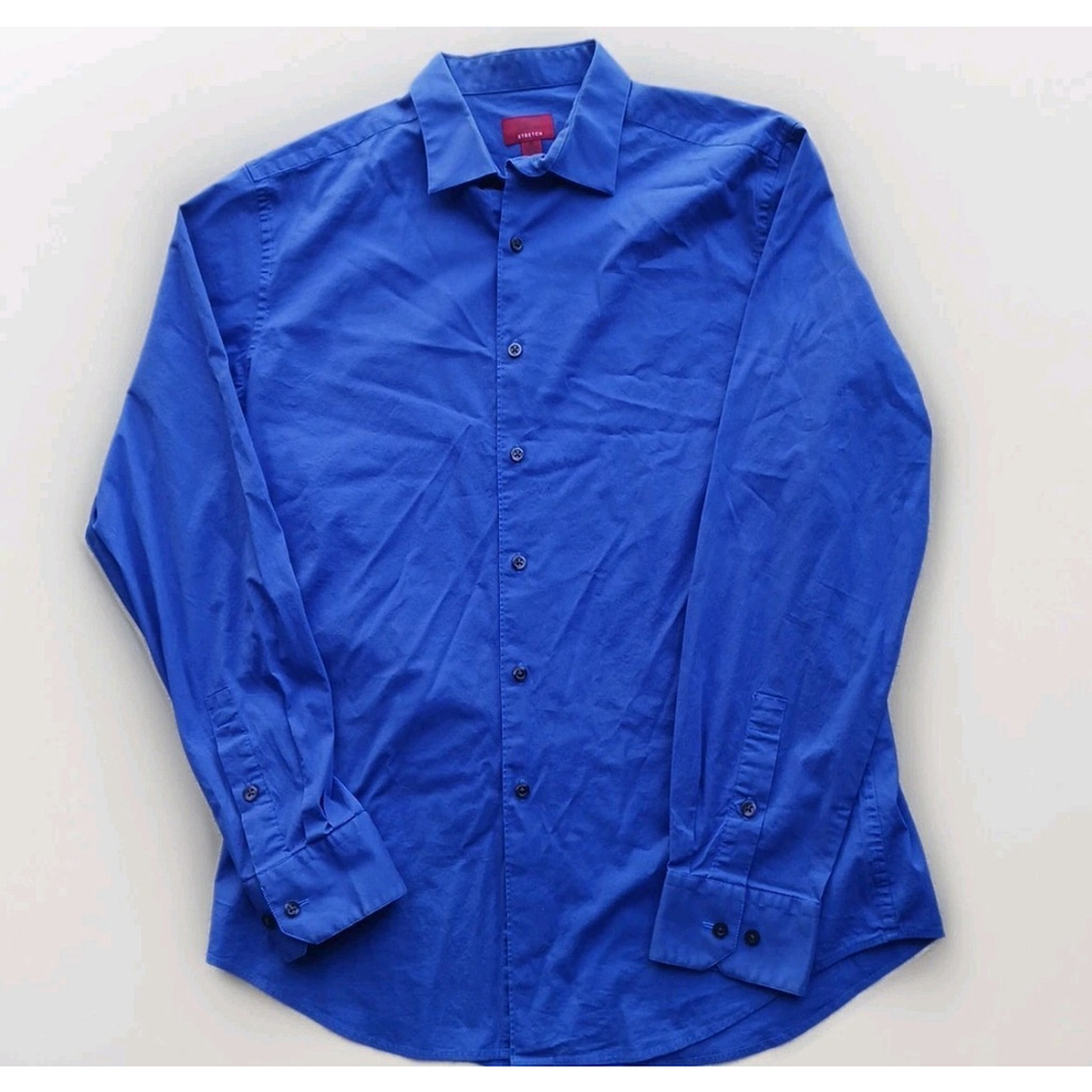 Alfani Men's Royal Blue Slim Fit Button Shirt Neck 15 to 15.5